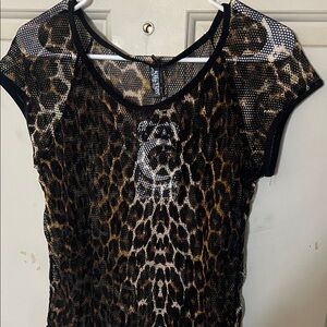 Killstar Leopard Mesh Cap Sleeve Top - Black and Brown XXL